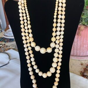 Set of 3 Elegant Cream Beaded Necklaces